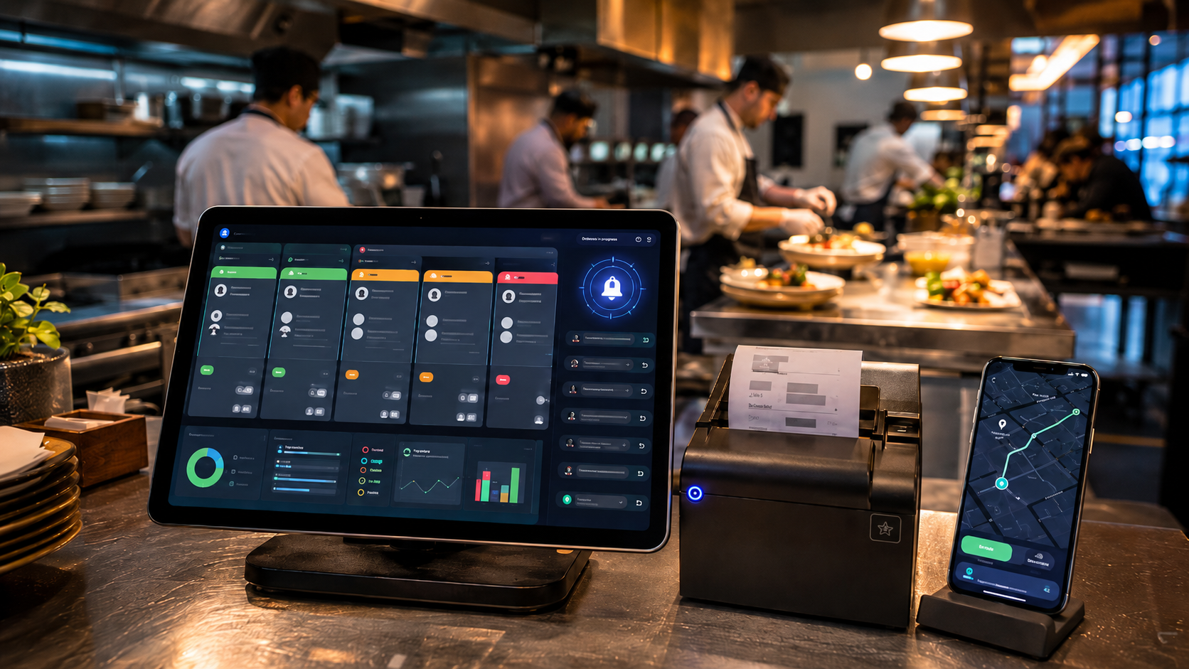 Bestell-Dashboard auf dem Tablet — Live-Bestellungen mit Status-Anzeigen