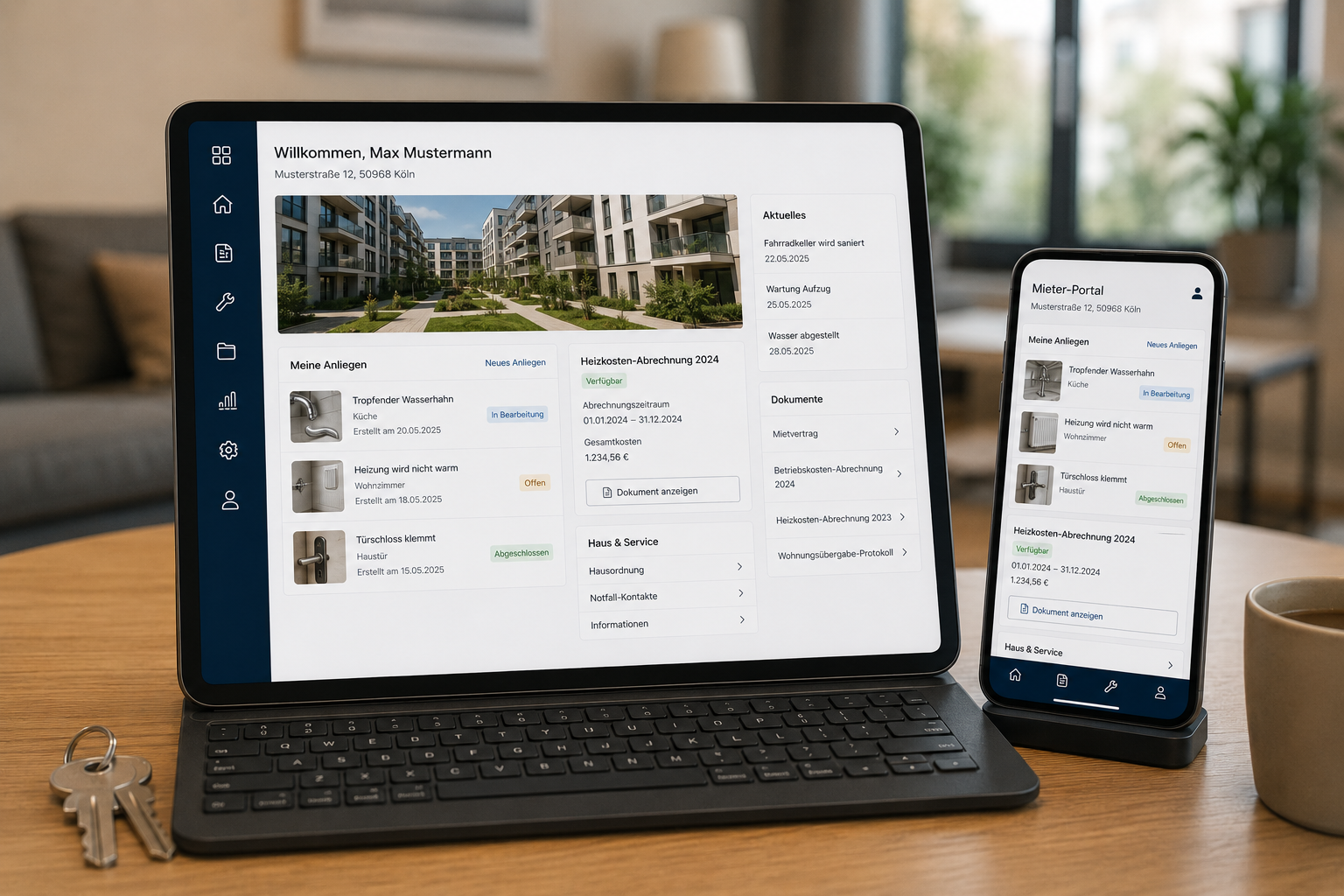 Mieter-Portal — Mängel-Ticket einreichen mit Foto, Heizkosten ansehen, Hausordnung digital
