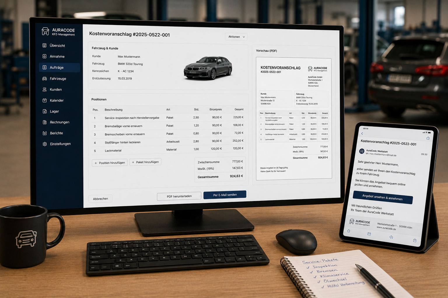 Kostenvoranschlag als PDF — Material, Stunden, Festpreise auf Knopfdruck