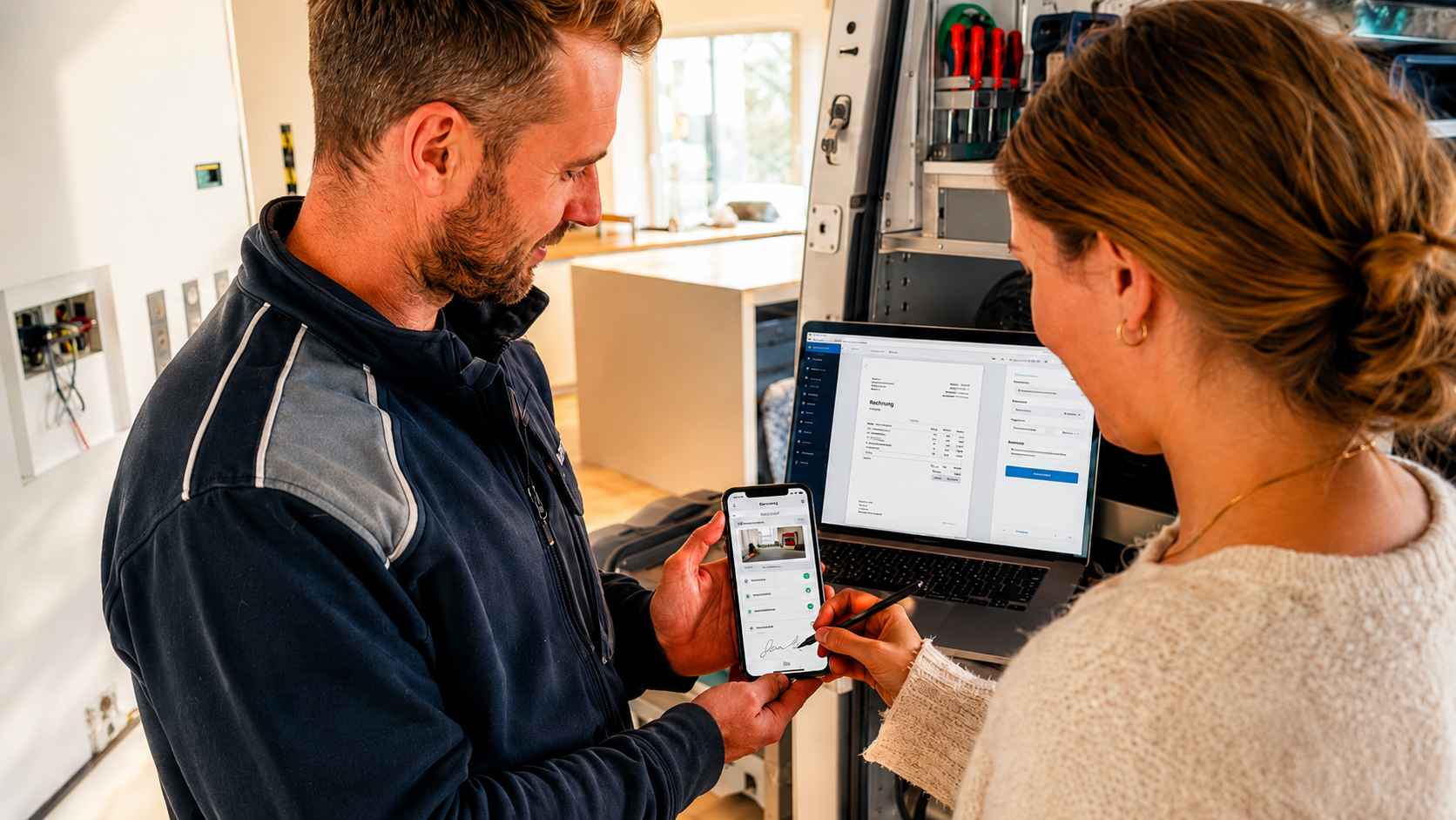 PDF-Rechnung auf Knopfdruck — Materialliste, Stunden, Festpreis, automatischer Mailversand