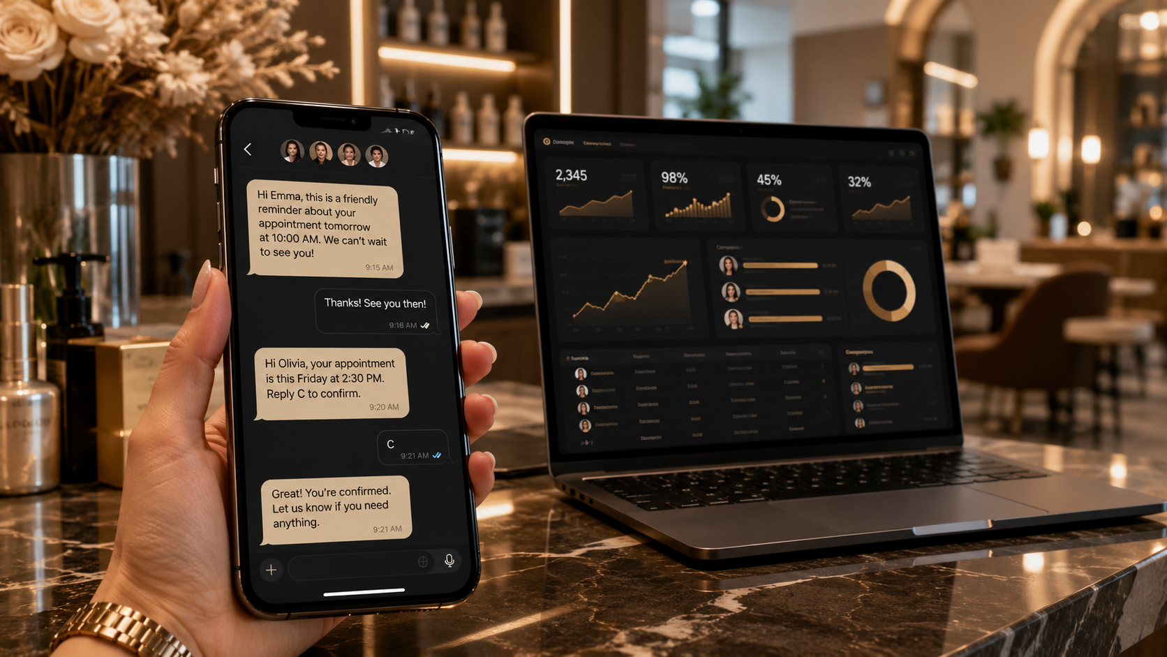 SMS-Marketing-System — Backoffice mit Kampagnen-Übersicht und SMS-Vorschau