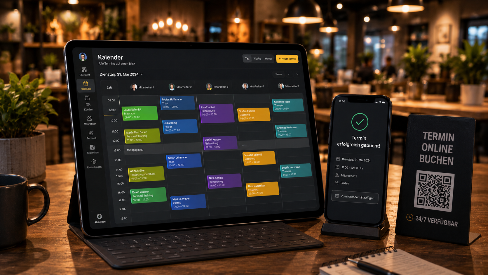 Termin-Buchungs-System — Online-Kalender mit Mitarbeiter-Auswahl und freien Zeitfenstern